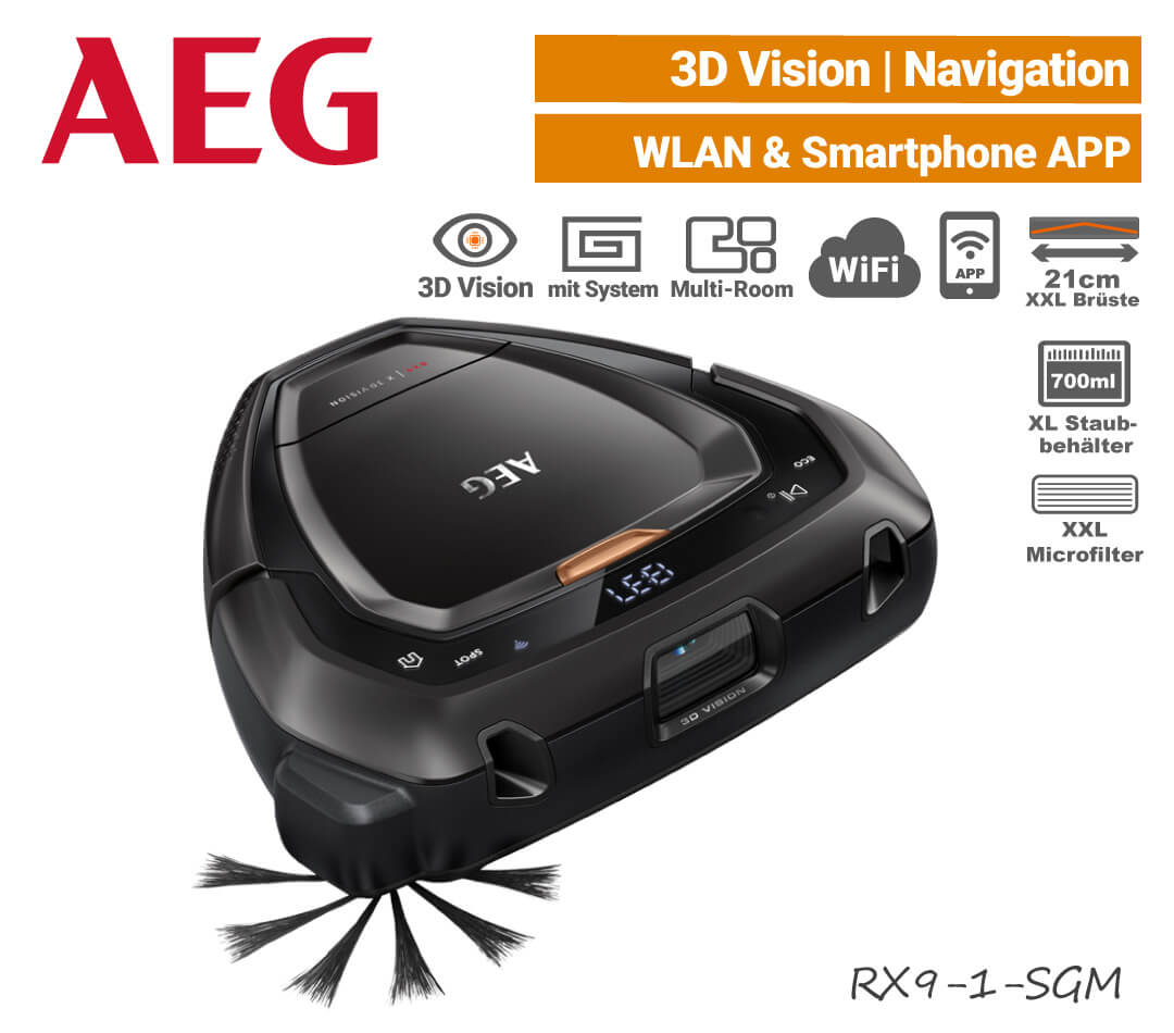 AEG RX9-1-SGM Saugroboter 3D-Kamera Laser Navigation Wifi WLAN EU9