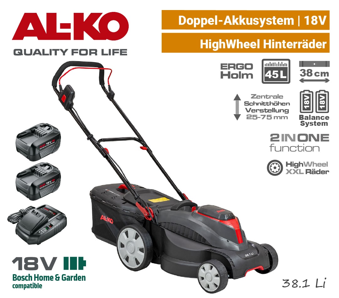 ALKO 38.1 Li Comfort Doppel 18V Akku-Rasenmäher Bosch-Home & Garden AL-KO EU9