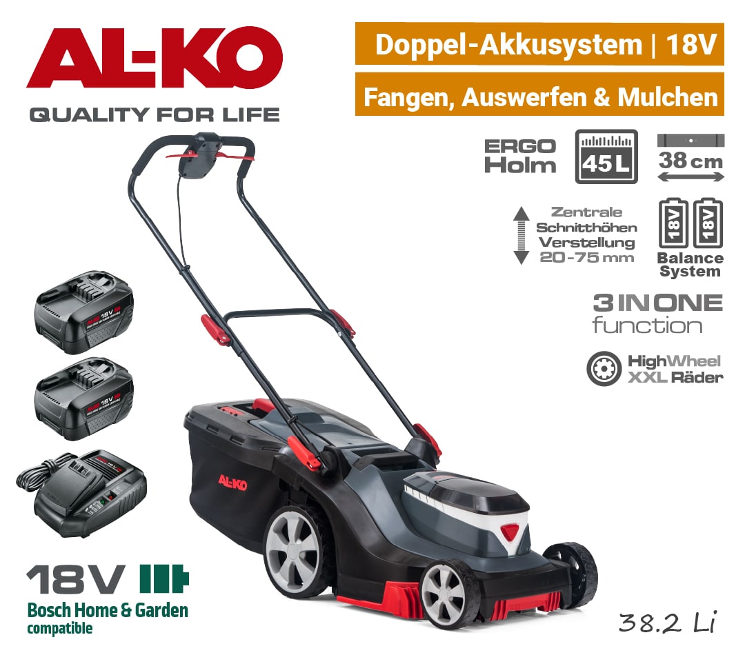 ALKO 38.2 Li Comfort Doppel 18V Akku-Rasenmäher Bosch-Home & Garden AL-KO EU9