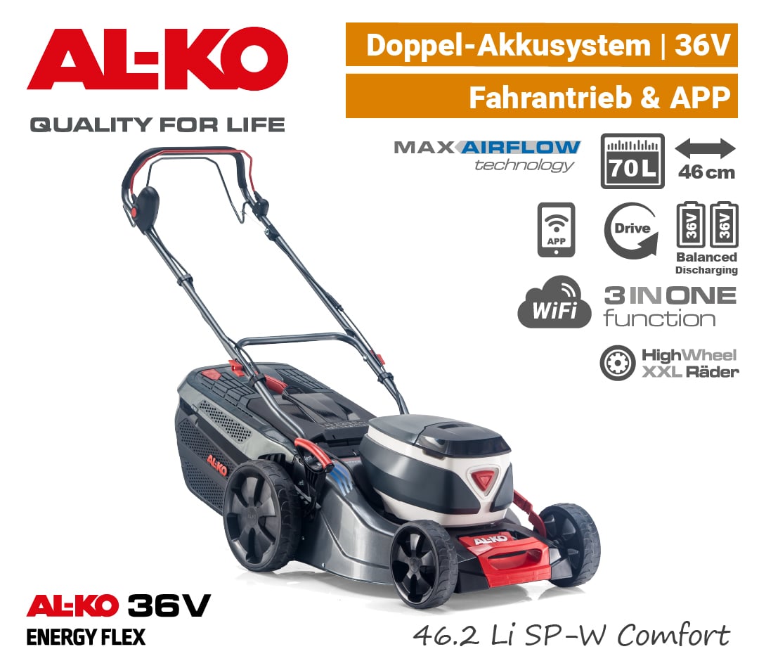 ALKO 46.2 Li SP W Akku-Rasenmäher 36V EnergyFlex 40V Antrieb Selbstfahrer 3-in-1 EU9