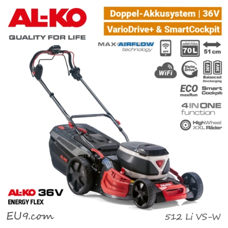 ALKO 512 Li VS W Akku-Rasenmäher 36V EnergyFlex 40V Vario-Antrieb selbstfahrend 4-in-1 EU9