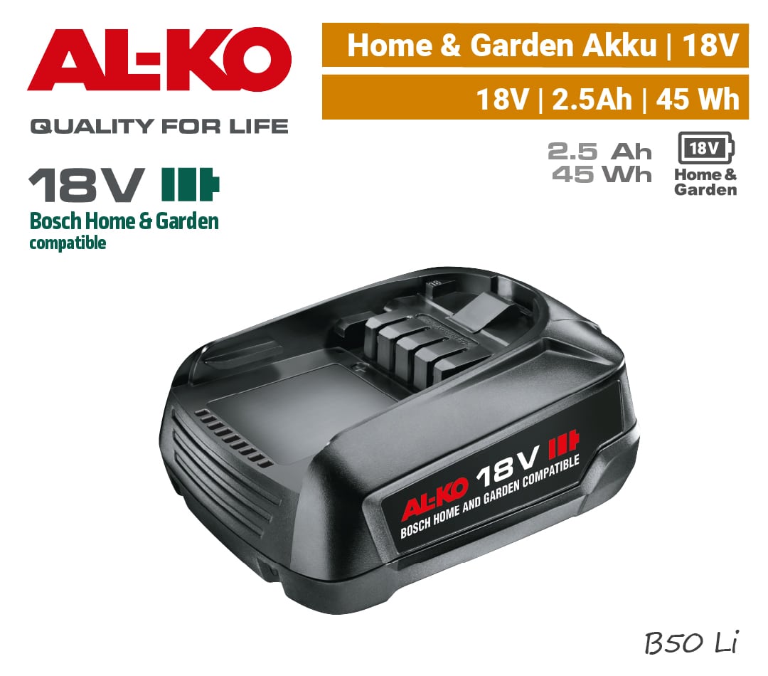 ALKO B50 Li Akku 18V Bosch Home & Garden 18 V power-for-all li-ion AL-KO B 50 Li 2.5 Ah 45 Wh EU9