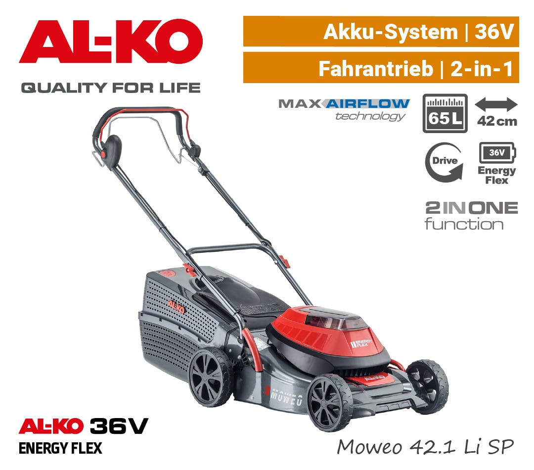 ALKO Moweo 42.1 Li SP Akku-Rasenmäher 36V EnergyFlex 40V Antrieb selbstfahrer 2-in-1 EU9