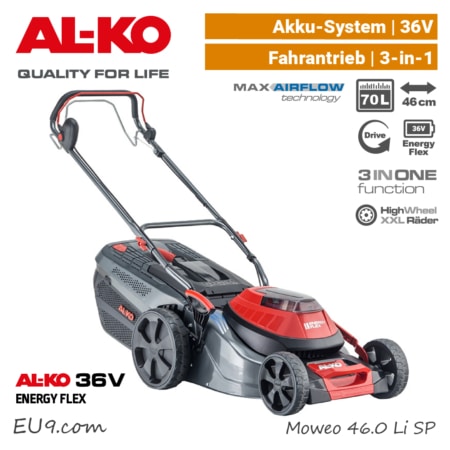 ALKO Moweo 46.0 Li SP Akku-Rasenmäher 36V EnergyFlex 40V Antrieb selbstfahrer 3-in-1 EU9