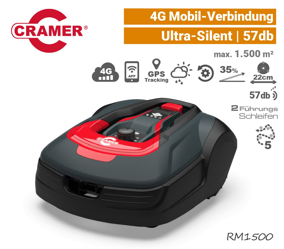 Cramer RM1500 Mähroboter Rasenroboter 4G-Mobilfunk GPS-Tracking RM 1500 EU9