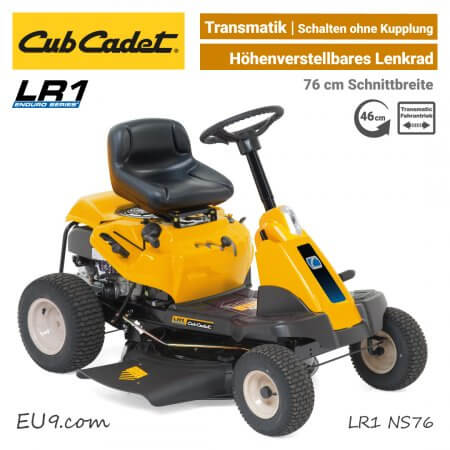 Cub Cadet LR1 NS76 Transmatic Seitenauswurf-Mulch Aufsitzmäher Mini-Rider EU9