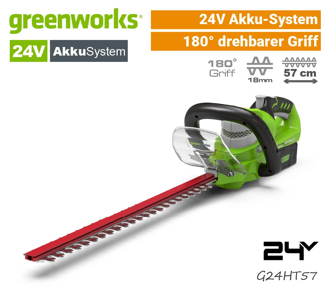 Greenworks 24V Akku-Heckenschere G24HT57 G24HT57K2 Heckenschneider EU9