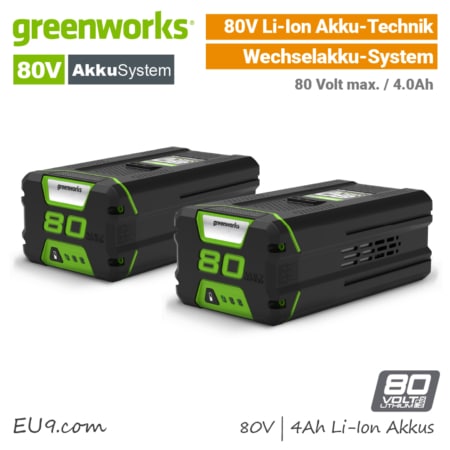 Greenworks 80V Akku 4 Ah Batterie 80 Volt 2-SET EU9