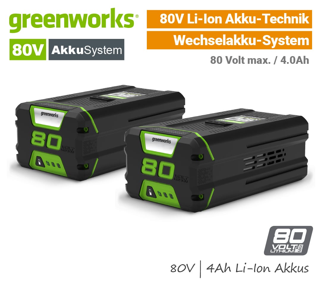 Greenworks 80V Akku 4 Ah Batterie 80 Volt 2-SET EU9