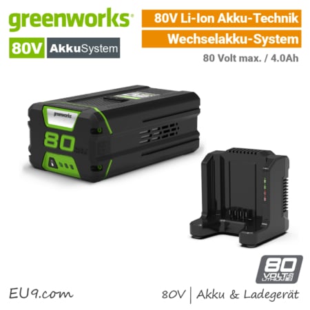Greenworks 80V Akku 4 Ah & Ladegerät 80 Volt EU9