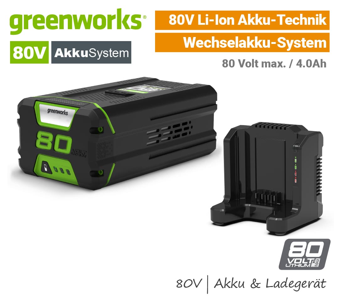 Greenworks 80V Akku 4 Ah & Ladegerät 80 Volt EU9