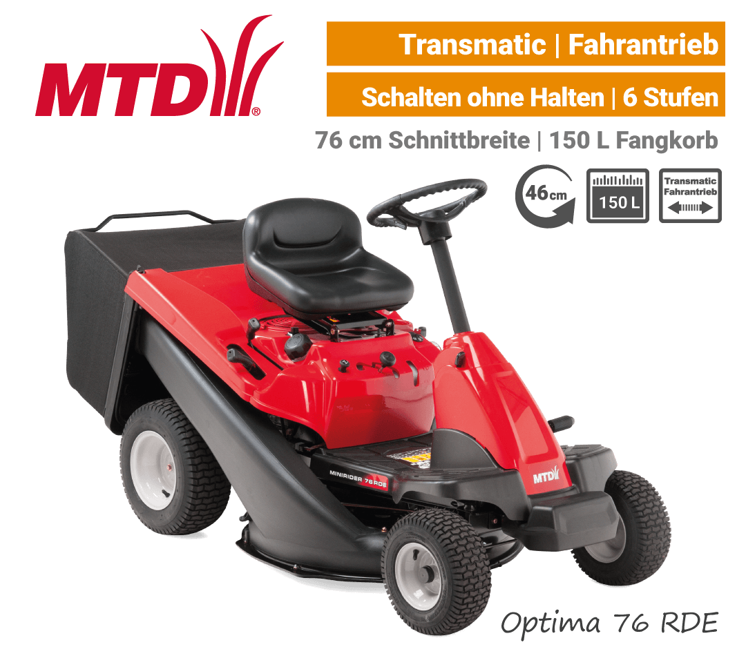 MTD Optima 76 RDE Transmatic Mini-Rider Aufsitzmäher mit Fangkorb EU9