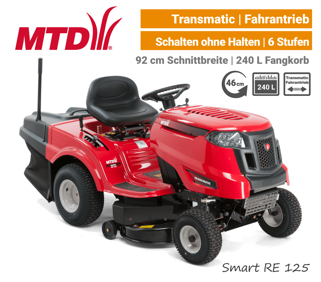 MTD Smart RE 125 Transmatic Rasentraktor Aufsitzmäher mit Fangkorb EU9