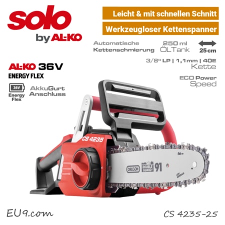 SOLO ALKO CS 4235-25 Akku-Motorsäge 36V EnergyFlex 40V Akku-Kettensäge EU9