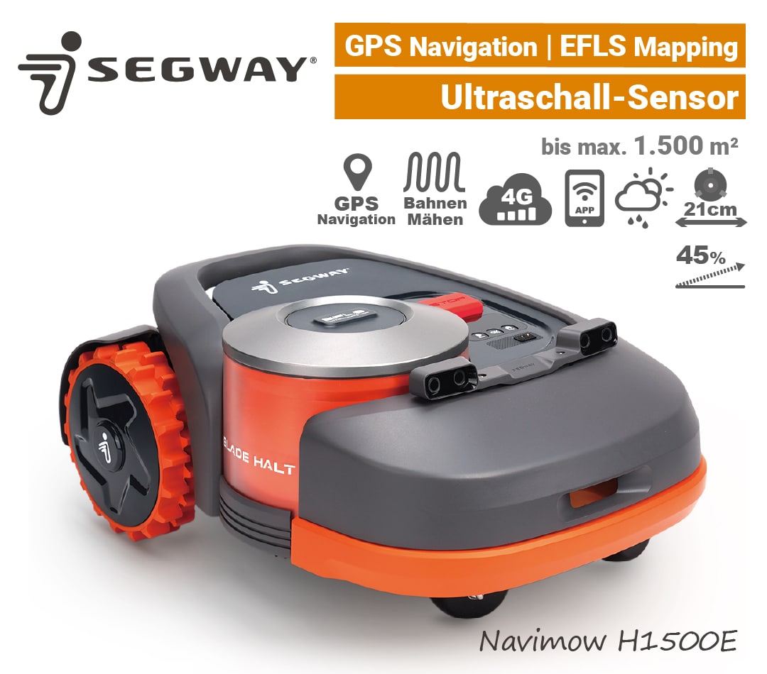 Segway Navimow H1500E Ultraschall-Sensor GPS RTK Rasenroboter GNSS Satelliten 4G EU9 950