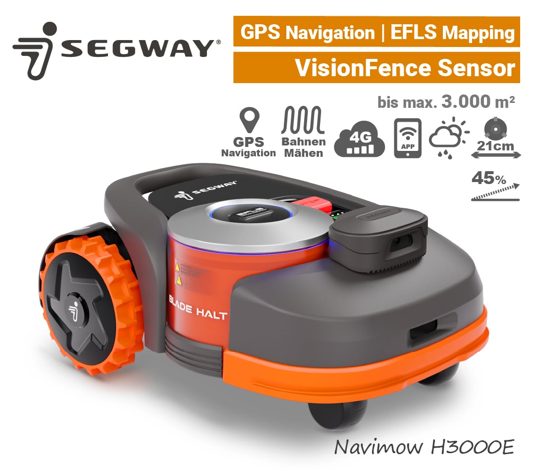 Segway Navimow H3000E-VF VisionFence Kamera GPS RTK Rasenroboter GNSS Satelliten 4G EU9