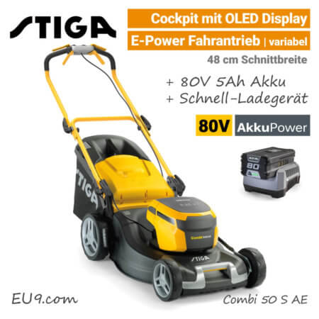 Stiga Combi 50 S AE OLED Display 80V Akku-Rasenmäher Rad Antrieb 80 Volt EU9