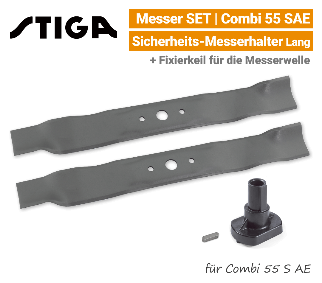 Stiga Messer Combi 55 S AE mit Messerhalter lang Ersatzmesser 80V EU9
