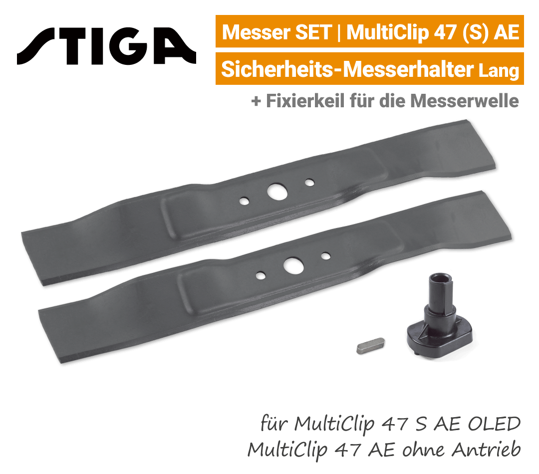 Stiga Messer MultiClip 47 S AE OLED mit Messerhalter Lang Ersatzmesser 80V EU9