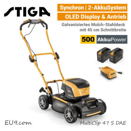 Stiga MultiClip 47 S DAE Akku-Rasenmäher-Mulchmäher Antrieb Synchron 500 EU9