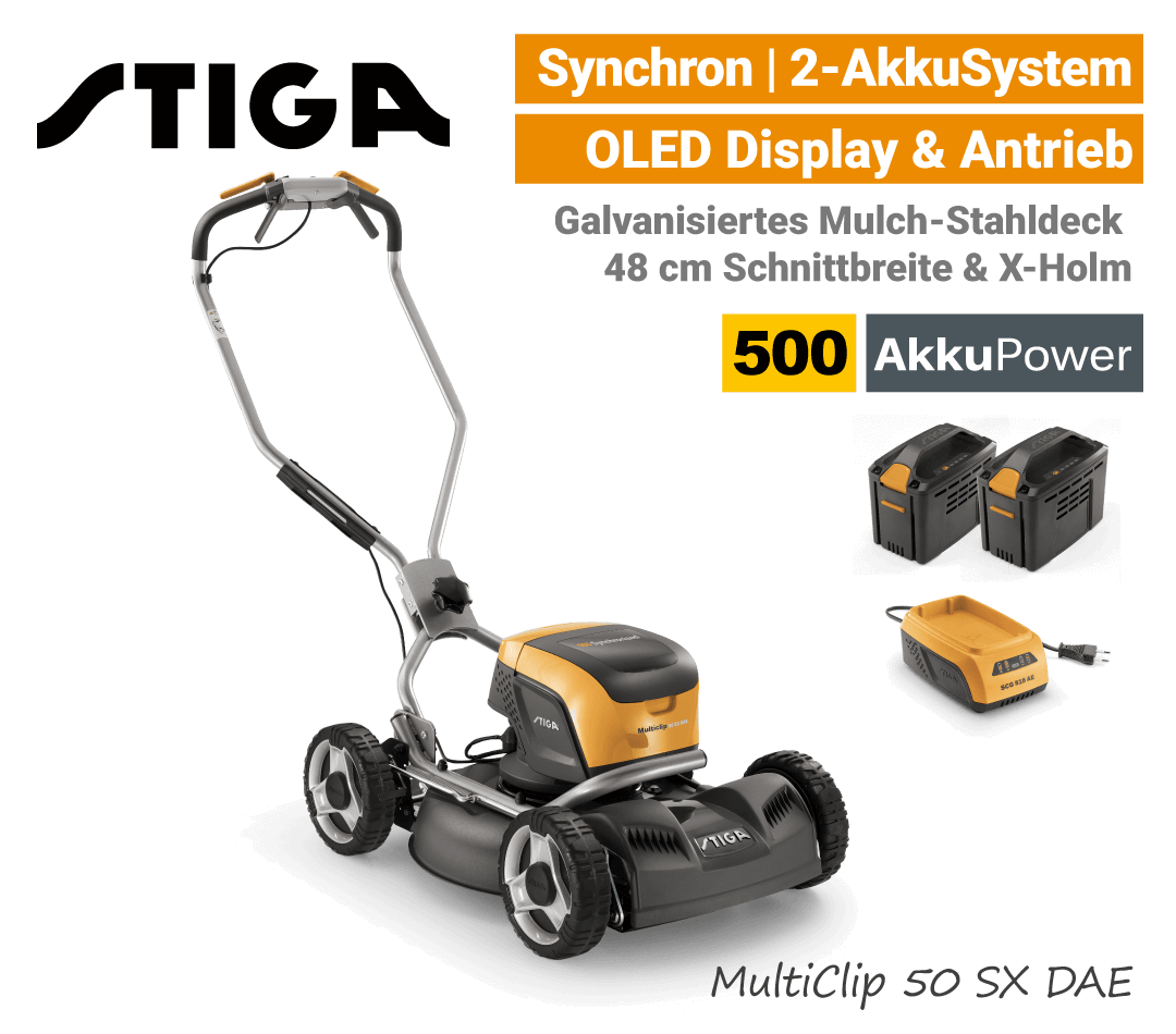 Stiga MultiClip 50 SX DAE Akku-Rasenmäher-Mulchmäher Radantrieb Synchron 500 EU9