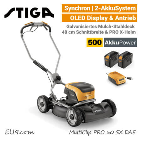 Stiga MultiClip PRO 50 SX DAE Akku-Rasenmäher-Mulchmäher Radantrieb Synchron 500 EU9