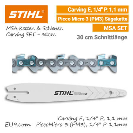 Stihl Carving E Schiene - Picco Micro 3 PM3 1/4" 1,1mm Kette 30cm MSA SET EU9