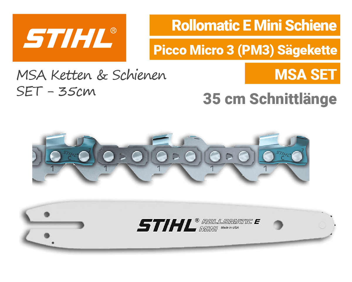 Stihl Rollomatic E-Mini 1/4 P Schiene - Picco Micro 3 PM3 1/4 1,1mm Kette 35cm MSA Schwert-Ketten SET EU9