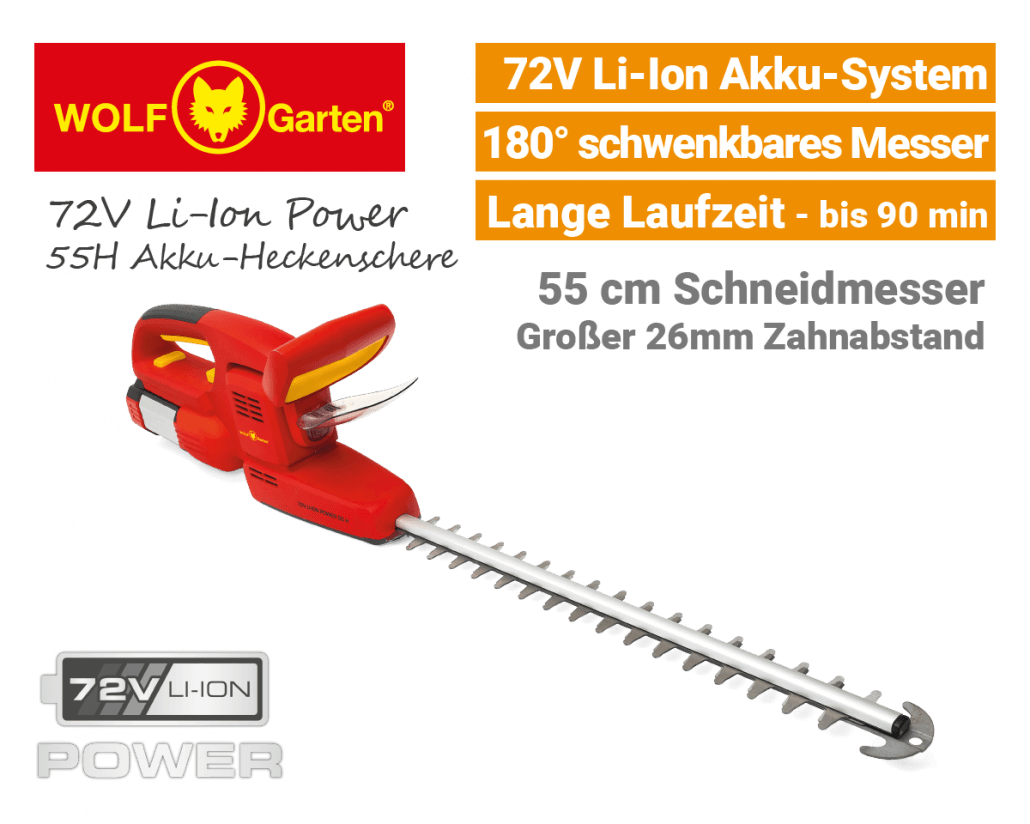 Wolf 72V Li-Ion Power 55H Akku-Heckenschere EU9